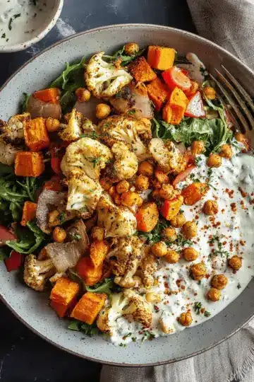 Glow Bowl Recipe: Roasted Veggie, Tahini Yogurt Sauce