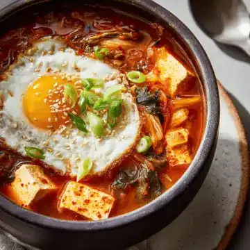 Kimchi-Tofu Soup with Sesame & Egg