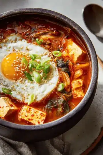 Kimchi-Tofu Soup with Sesame & Egg