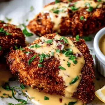 Pretzel Crusted Chicken with Cheddar-Mustard Sauce