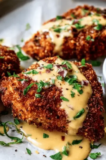 Pretzel Crusted Chicken with Cheddar-Mustard Sauce