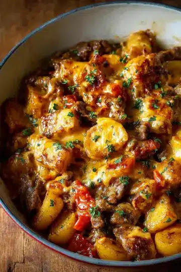 Cheesy One Pot Beef and Potatoes