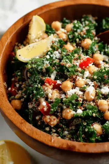 Kale Quinoa and Chickpea Salad with Lemon Vinaigrette