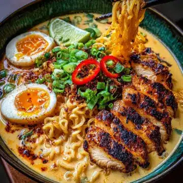 Fiery Chicken Ramen with Creamy Garlic Sauce