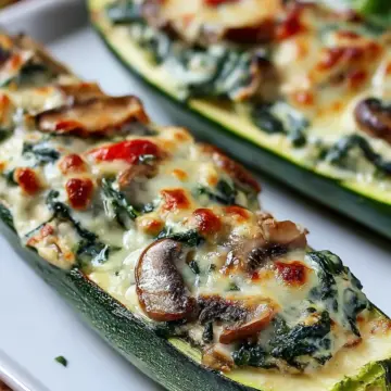 Zucchini Boats Stuffed with Spinach Mushroom Ricotta