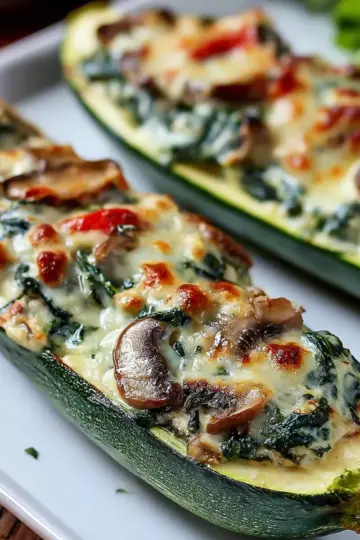 Zucchini Boats Stuffed with Spinach Mushroom Ricotta