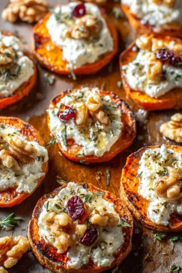 Sweet Potato Rounds with Herbed Ricotta and Walnuts