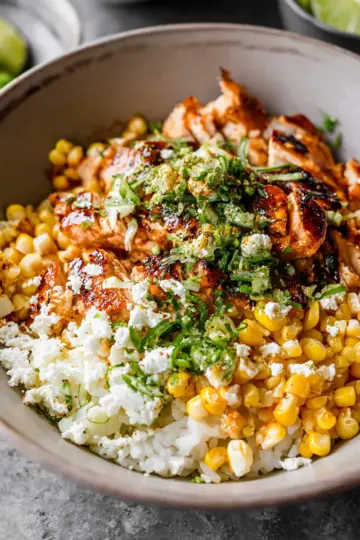 Street Corn Chicken Rice Bowls