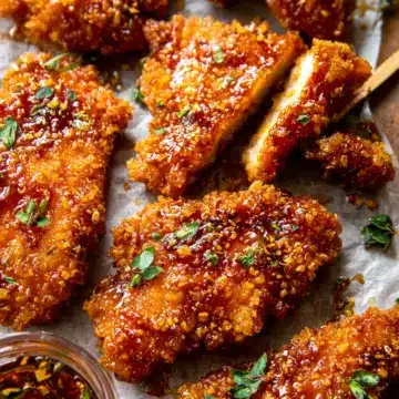 Baked Crunchy Hot Honey Chicken.