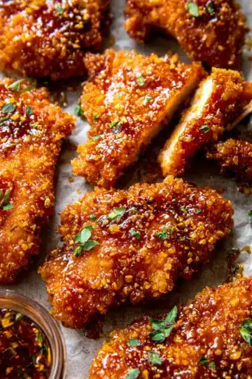 Baked Crunchy Hot Honey Chicken.