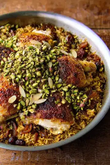 Moroccan-Spiced Chicken and Rice with Dates and Pistachios