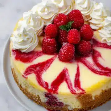 Creamy, Tangy Lemon Cheesecake with a Vibrant Raspberry Ripple