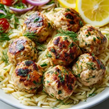 Greek Chicken Meatballs with Lemon Orzo