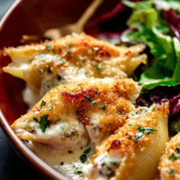 Baked Seafood-Stuffed Shells with Béchamel Sauce