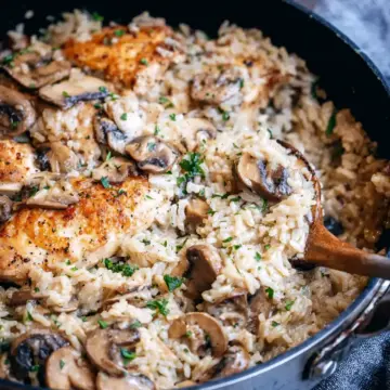 One Pot Creamy Parmesan Chicken with Mushroom Rice