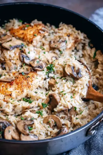 One Pot Creamy Parmesan Chicken with Mushroom Rice